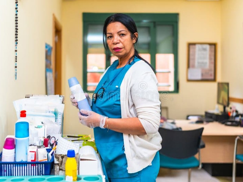 Medical professional organizing healthcare equipment and supplies